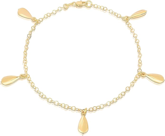 Savlano 14K Gold Plated 10 Inches Pendant Charm Chain Summer Anklet for Women Comes With a Gift Box