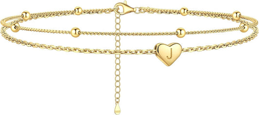 ChicSilver Sterling Silver Anklets for Women 925 Ankle Bracelets for Women Layered Heart Anklet With Beaded Anklets for Women
