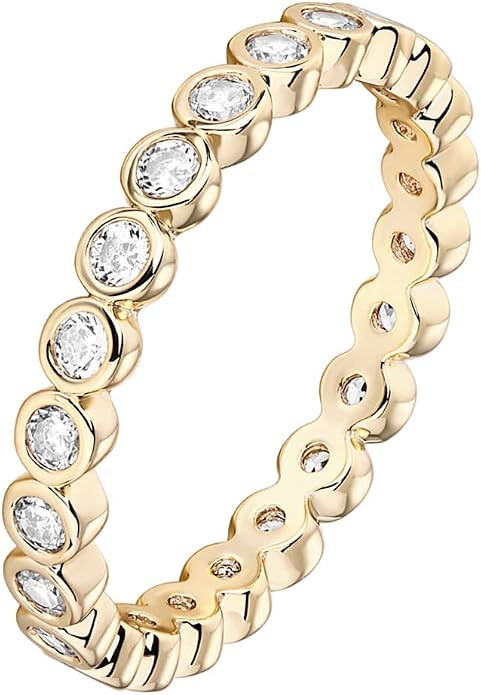 PAVOI 14K Gold Plated Rings with Cubic Zirconia - 2.8mm Stackable for Women - Gold Love Ring