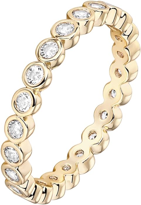 PAVOI 14K Gold Plated Rings with Cubic Zirconia - 2.8mm Stackable for Women - Gold Love Ring