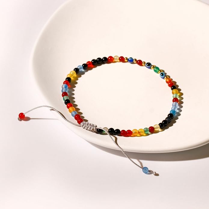 Evil Eye Ankle Bracelets for Women Beads Anklets Beach Accessiory Gemstone Healing Crystal Adjustable