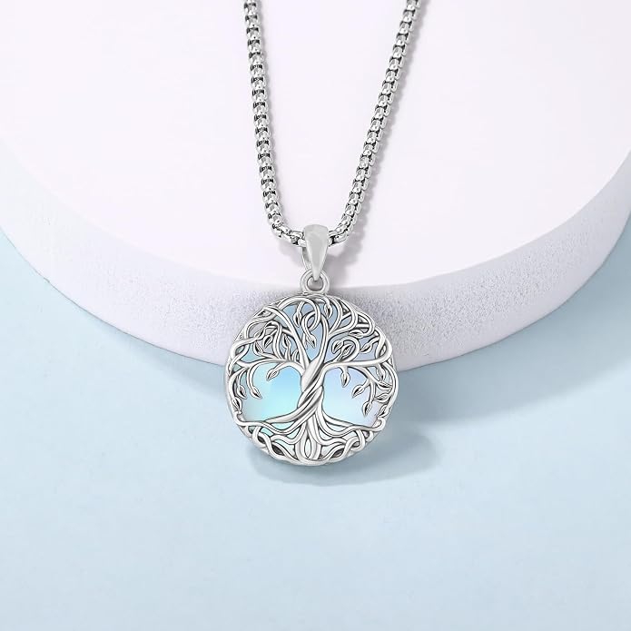 Aniu Tree of Life Necklace for Women, 925 Sterling Silver Mother of Pearl Family Palm Tree Charm Pendant Jewelry for Birthday Christmas Gift