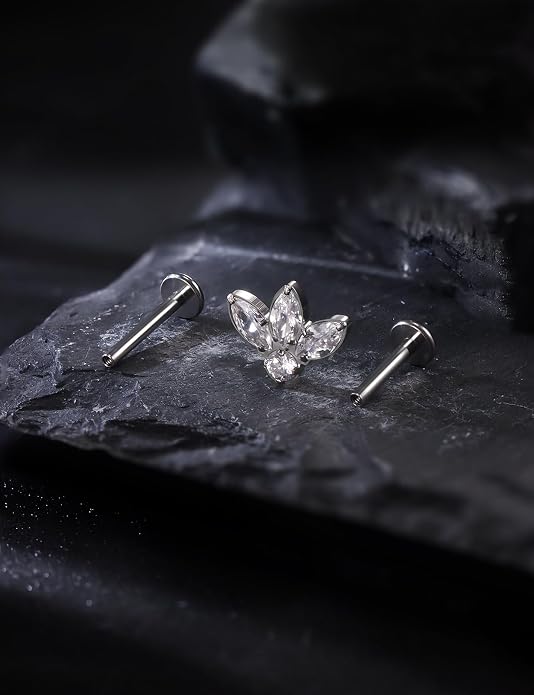 16G Astm F136 Titanium Internal Thread Flat Back Earrings Nose Studs Tragus Forward Helix Conch Cartilage Lobe Earrings Stud Medusa Labret Monroe Lip Ring Piercing Jewelry For Women Men