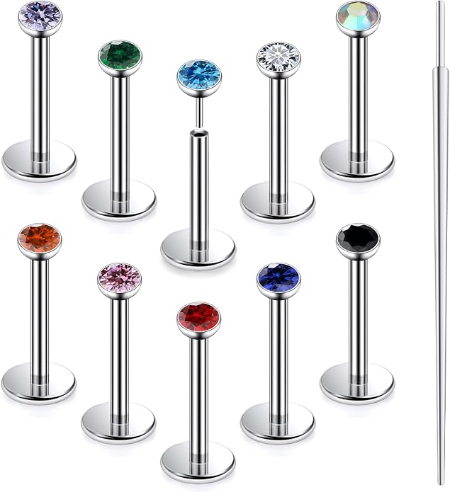 20G 18G 16G Astm F136 Titanium Threadless Flat Back Earrings Nose Studs Tragus Helix Conch Cartilage Lobe Earrings Medusa Labret Snake Bite Monroe Lip Ring Piercing Jewelry For Women Men