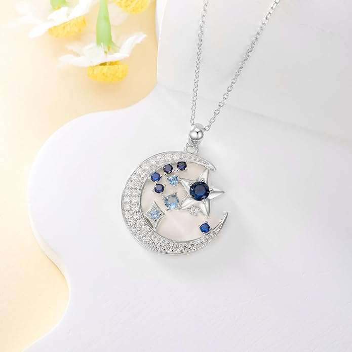 925 Sterling Silver Butterfly/Crescent/Witches Knot/Fleur-De-Lis/Thorny Crown Pendant Necklace Gold Plated Gemstone Birthday Gift for Wife Girlfriend Mom Daughter