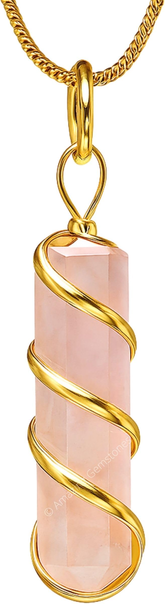 Amazing Gemstone Rose Quartz Crystal Necklace Pendant For Women, Gold Wire Wrapped Dainty Minimalist Healing Crystal Necklaces For Men Unisex Necklace Jewelry Adjustable Chain & Leather Cord