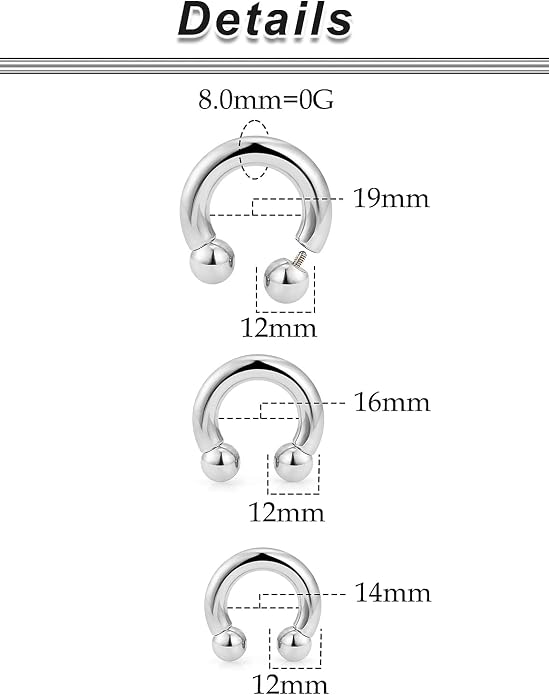 20G-00G Septum Rings Ear Gauges Earrings Stretching Kit 316L Surgical Steel Horseshoe Septum Pa Piercing Jewelry for Women 10mm 12mm 14mm 16mm