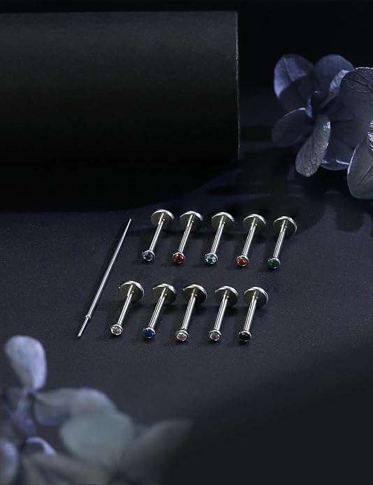 20G 18G 16G Astm F136 Titanium Threadless Flat Back Earrings Nose Studs Tragus Helix Conch Cartilage Lobe Earrings Medusa Labret Snake Bite Monroe Lip Ring Piercing Jewelry For Women Men