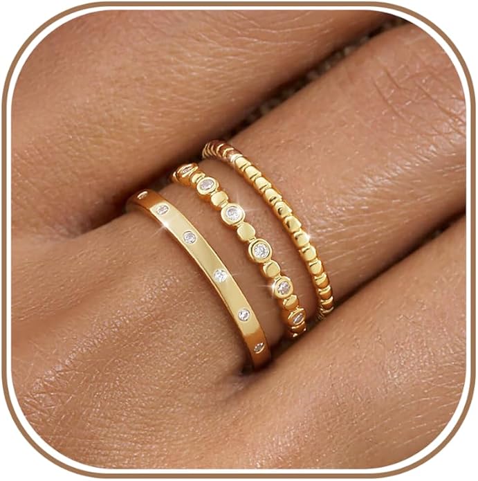 KAERUN Stackable Gold Rings for Women Non Tarnish Dainty 14K Gold Plated Stacking Rings Cubic Zirconia Thumb Ring Set Trendy Statement Wedding Bands Promise Engagement Rings for Women Size 6-10