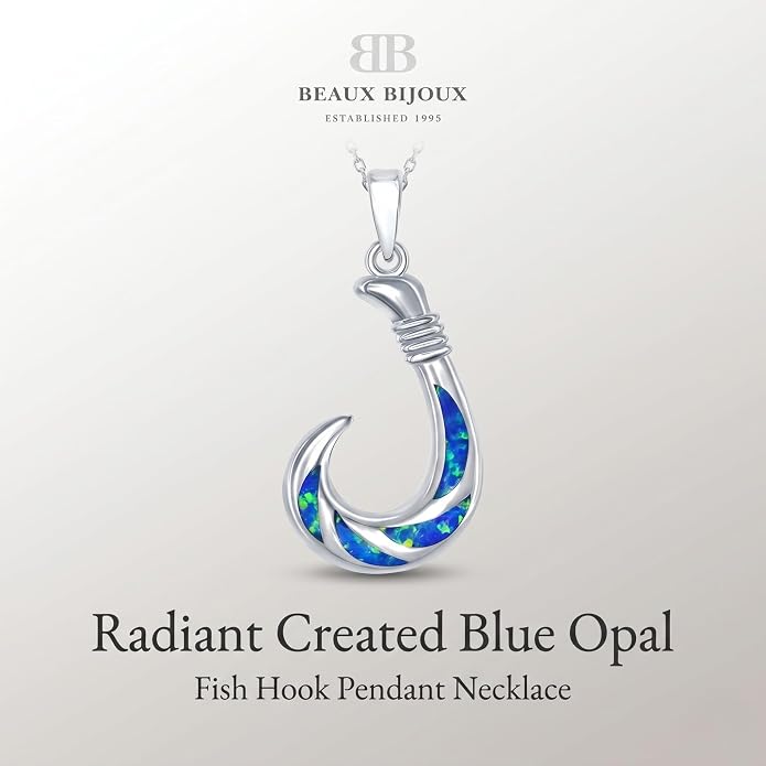 Created Blue Opal Ocean Necklace for Women, 925 Sterling Silver Pendant, 18 Inch Chain, Beach and Sea Life Jewelry Collection