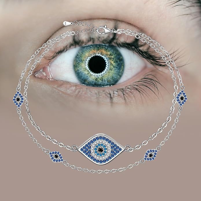 Fenthring Evil Eye Anklet Sterling Silver Protection Turkish Blue Eyes Ankle Bracelets Anklets for Women Chain Jewelry
