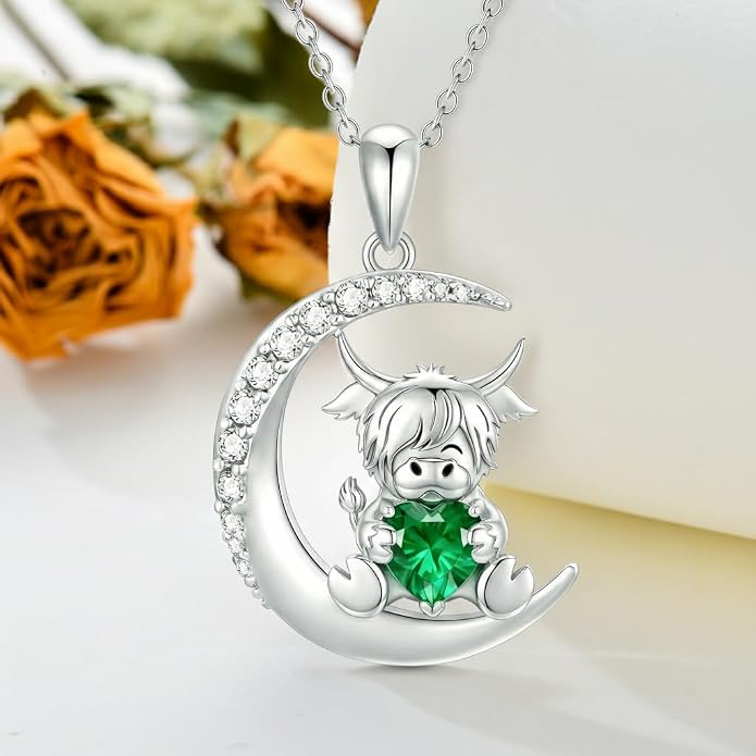 PROESS Animal Birthstone Necklace 925 Sterling Silver Otter/Axolotl/Hippo/Elephant/Dachshund/Monkey/Red Panda Pendant Necklace Animal Birthstone Jewelry Gifts for Women