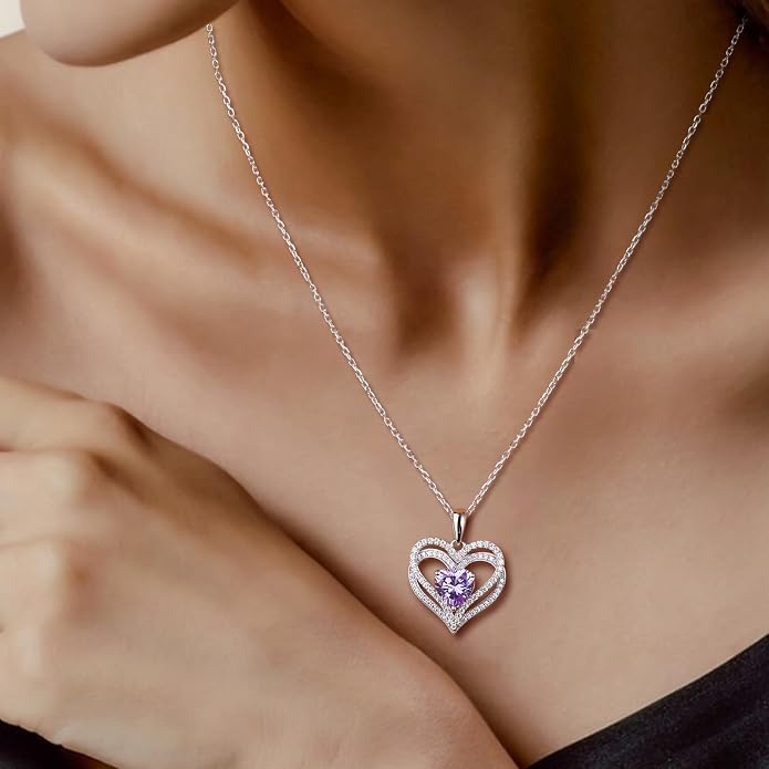 Anniversary Charm Necklace, Sterling Silver 14K Gold Plated Chain with Interlocking Heart Pendant Elegant Birthstone Necklaces for Women, Length 18"