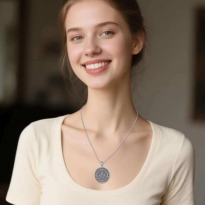 Viking Odin Necklace for Men 925 Sterling Silver Norse Odin Pendant Viking Runes Amulet Necklace Pagan Jewelry Gifts for Husband
