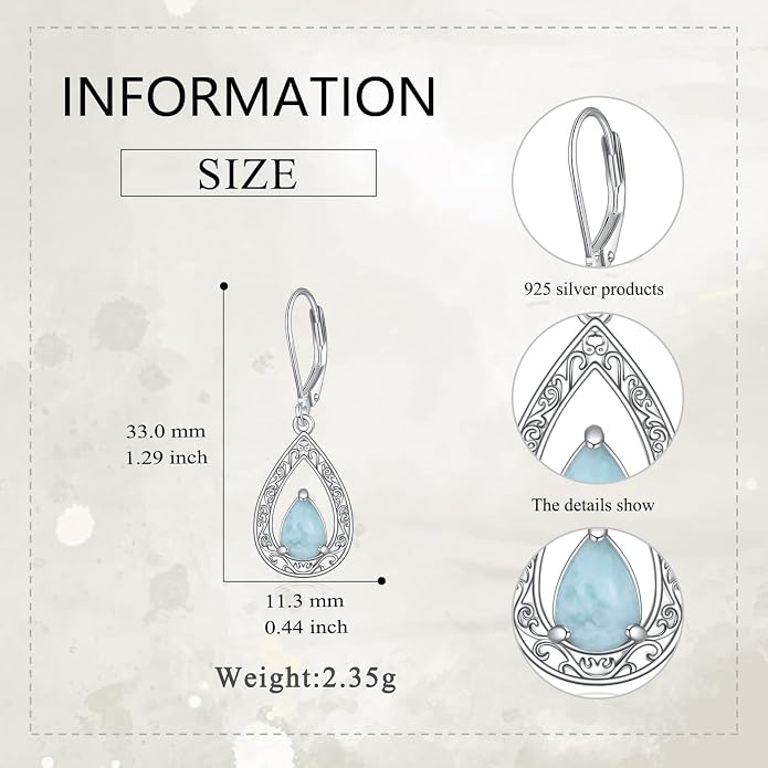 VONALA Dangle Earrings 925 Sterling Silver Opal Larimar Lapis Sapphire Turquoise Moss Agate Crystal Dangling Earrings Jewelry Gift for Women