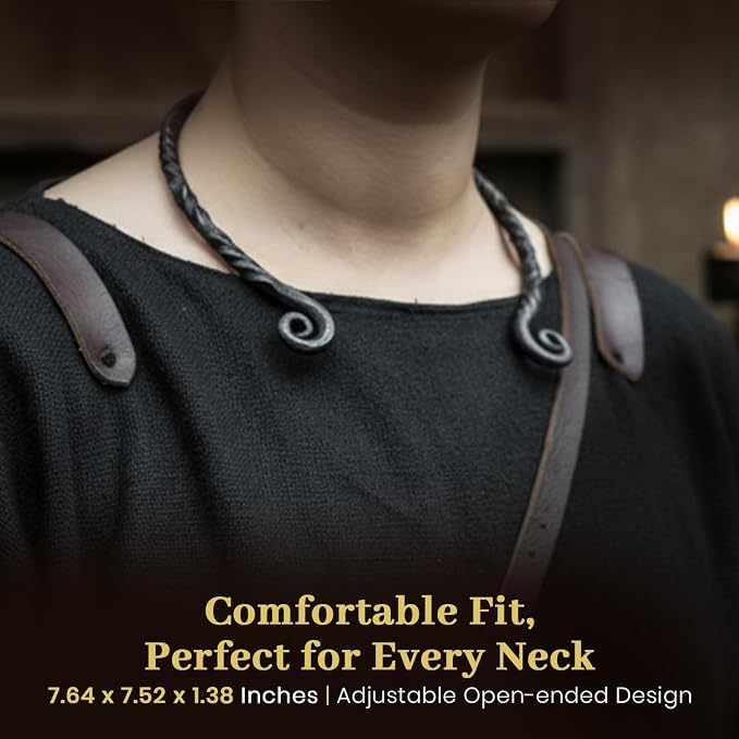 ARTIZANSTORE Hand Forged Necklace | Iron Torc Jewelry for Men | Viking Torc with Scroll Design | Medieval Craftsmanship