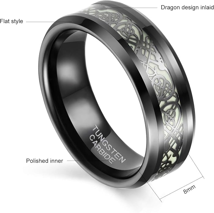 Frank S.Burton 6mm 8mm Celtic Tungsten Rings for Men Women Dragon Design Tungsten Carbide Wedding Band Comfort Fit Size 4-13