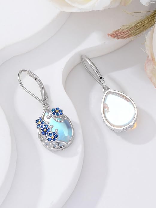 Dorunmo Moonstone Dangle Drop Earrings s925 Sterling Silver Leverback Earrings Filigree Moonstone Jewelry Birthday Gifts for Women