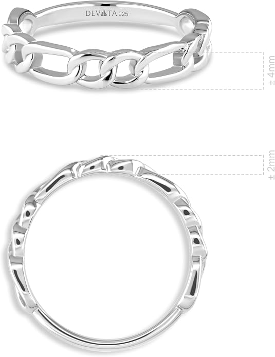 DEVATA Gold or Rhodium Plated Sterling Silver 925 – Eternity, Band Ring for Women – Heart, Knot, Clover, Infinity, Mariner, Cable, Curb, Cuban, Figaro, Daisy, Rope, Ribbed, Dome