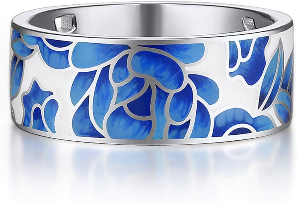 Santuzza 925 Sterling Silver Enamel Flower Pattern Ring for Women