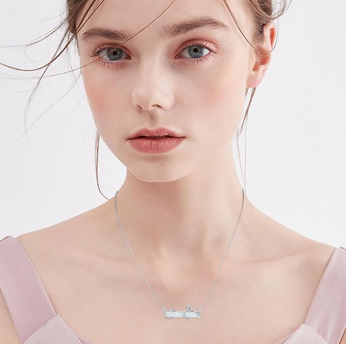 Bar Opal Leaf Necklace For Women S925 Sterling Silver White Opal Pendant with Leaf Charm Bar Pendant Jewelry Gift For Mom Daughter Wife
