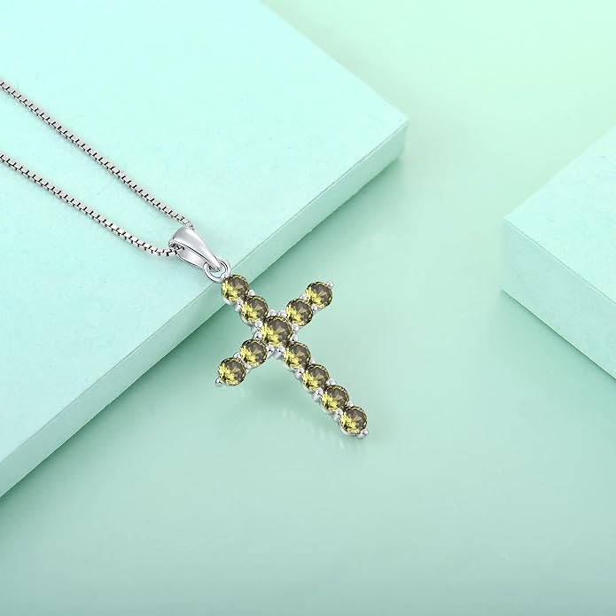 STARCHENIE Cross Necklace Sterling Silver Crucifix Pendant Gemstones Jewelry for Women