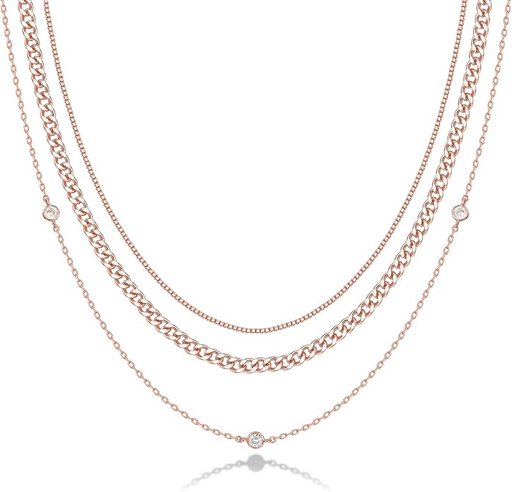 PAVOI 14K Gold Plated Dainty Layering Necklaces for Women | Snake Chain, Curb Link, Paperclip Layered Chains | Trendy Layering Necklace