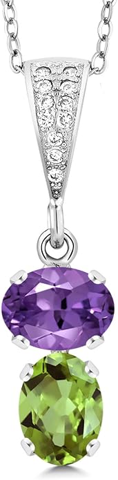 Gem Stone King 2-Stone Gemstone Birthstone Pendant Necklace for Women in 925 Sterling Silver | Oval 8x6MM | 18 Inch Silver Chain | Fine Jewelry for Her Mom Wife