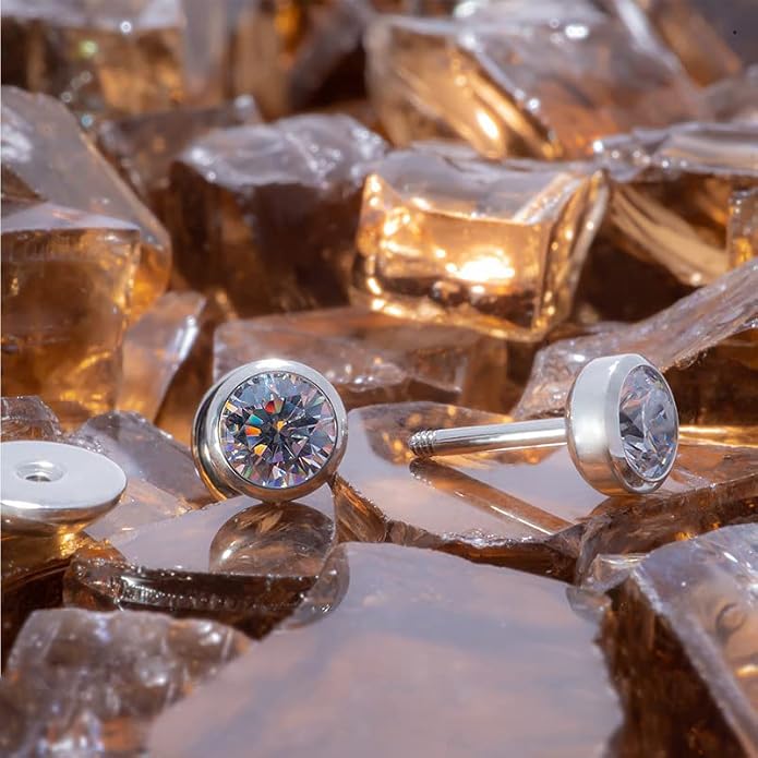 ComfyEarrings CZ Crystal Bezel Stud Earrings, Stainless Steel