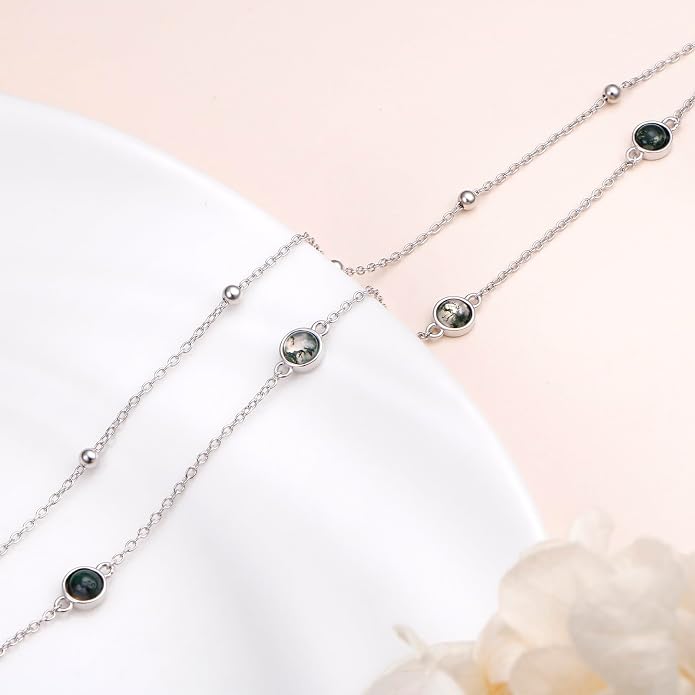 Flyow Anklet for Women S925 Sterling Silver Adjustable Foot Beaded Heart Charm Ankle Bracelet Anklets Jewelry