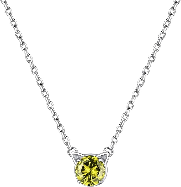 ChicSilver Bow and Cat Birthstone Necklace, 925 Sterling Silver Pendant Necklaces for Women, Hypoallergenic Silver Choker with 16 inch Rolo Chain, 12 Months Jewelry for Valentines Mothers Day Christmas