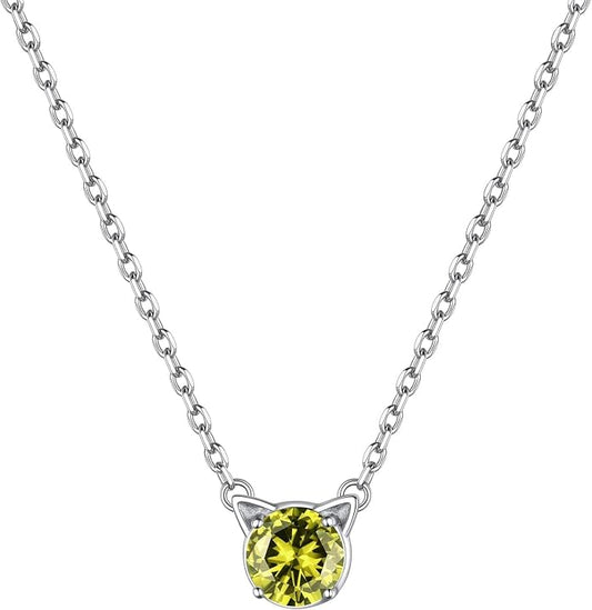 ChicSilver Bow and Cat Birthstone Necklace, 925 Sterling Silver Pendant Necklaces for Women, Hypoallergenic Silver Choker with 16 inch Rolo Chain, 12 Months Jewelry for Valentines Mothers Day Christmas