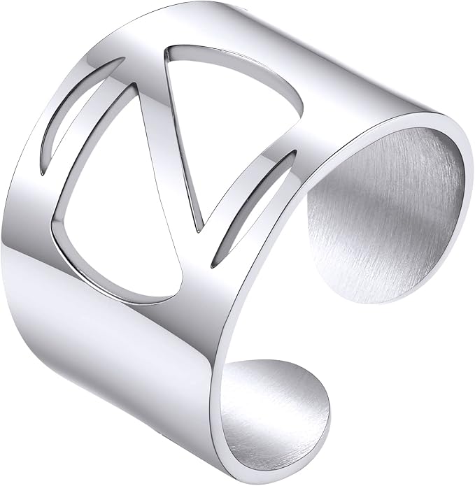 KeyStyle Bold Initial Letter Rings Adjustable, GoldChic Jewelry Women Gold Statement Ring Personalized Engraved Women’s Open Signet Ring for Party (Gold, White Gold, Black)