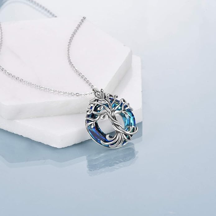 TOUPOP Tree of Life Necklace Gifts for Women 925 Sterling Silver Family Tree Pendant with Crystal Birthday Irish Jewelry Gifts for Women Her Wife Mom