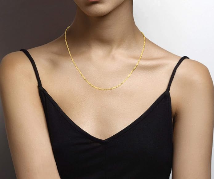 Miabella Italian 18K Gold Plated 925 Sterling Silver 2mm, 3mm Diamond-Cut Braided Rope Chain Necklace for Men Women, Made in Italy