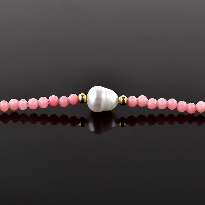 InfinityGemsArt Gemstone Gold Necklace For Women, Birthstone Natural Crystal Stone With Freshwater Pearl Beaded Jewelry, Gold Plated 18 Inch Chain
