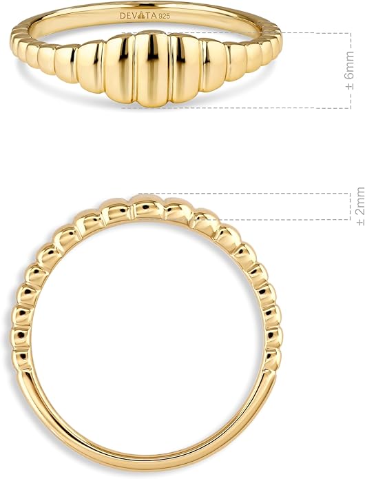 DEVATA Gold or Rhodium Plated Sterling Silver 925 – Eternity, Band Ring for Women – Heart, Knot, Clover, Infinity, Mariner, Cable, Curb, Cuban, Figaro, Daisy, Rope, Ribbed, Dome