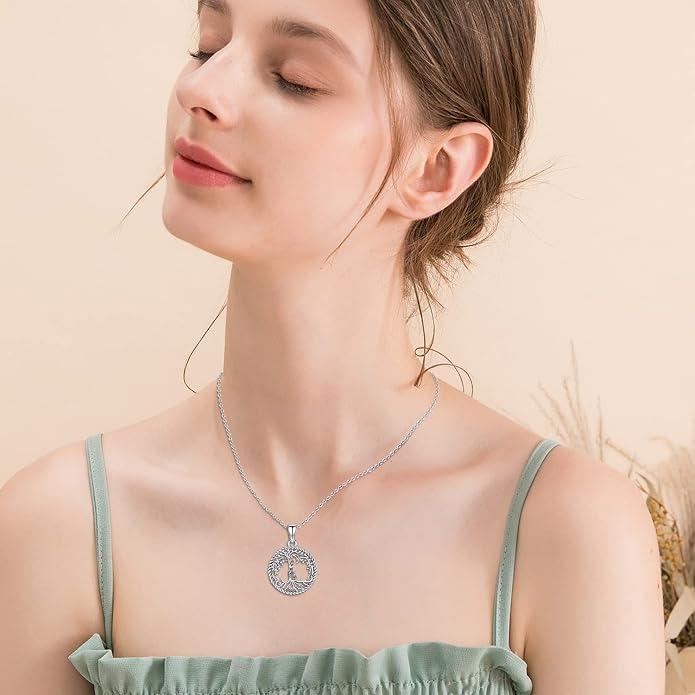 Odinstone Tree of Life Necklace, Sterling Silver Pendant for Women Family Tree Necklaces Jewelry for Mom/Wife/Grandma(With Fine Gift Box)