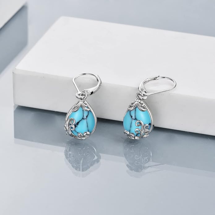 POPLYKE Celtic Filigree Teardrop Drop Dangle Earrings Sterling Silver Leverback Earrings Jewelry for Women