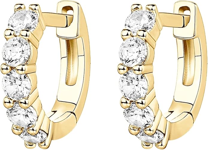PAVOI 14K Gold Plated Huggie Earrings for Women - Gold Earrings Hoops with Heart Shaped Cubic Zirconia - Hypoallergenic Cartilage Trendy Fashion Huggie Hoop - Dainty Romantic Everyday Jewelry