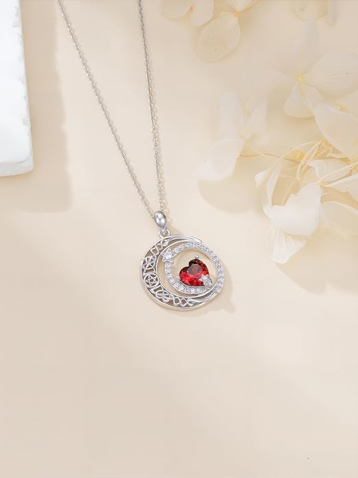 Dorunmo Heart Birthstone Necklace for Women 925 Sterling Silver Moon and Star Pendant Birthday Jewelry Gifts for Wife Her Daughter Mom