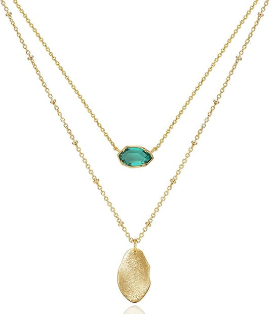 OZEL JEWELRY & GIFT Layered Gold Necklaces for Women - Crystal Colorful Delicate Cutting Pendant Necklace - 18K Gold Plated - Birthday Gifts (Made in Korea)