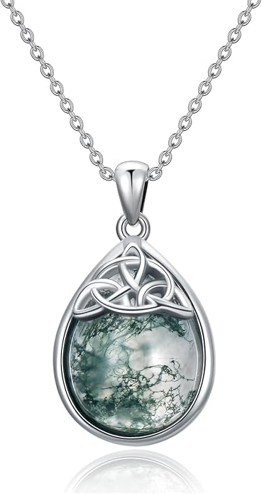 PELOVNY Celtic Knot Necklaces for Women 925 Sterling Silver Gemstone/Birthstone Teardrop Infinity Necklace Irish Celtic Pendant Jewelry Gifts for Mom Daughter Wife
