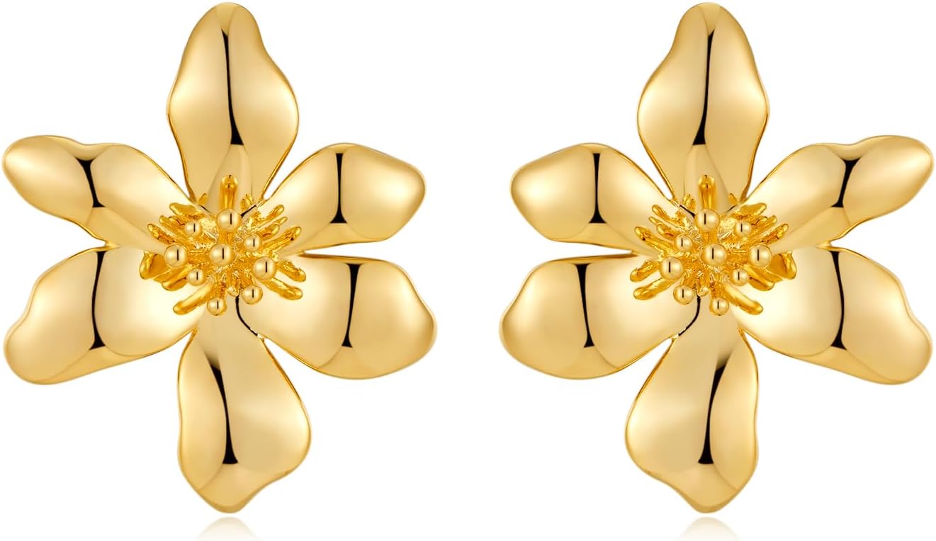 CLASSYZINT Gold/White/Red/Black Flower Stud Earrings For Women