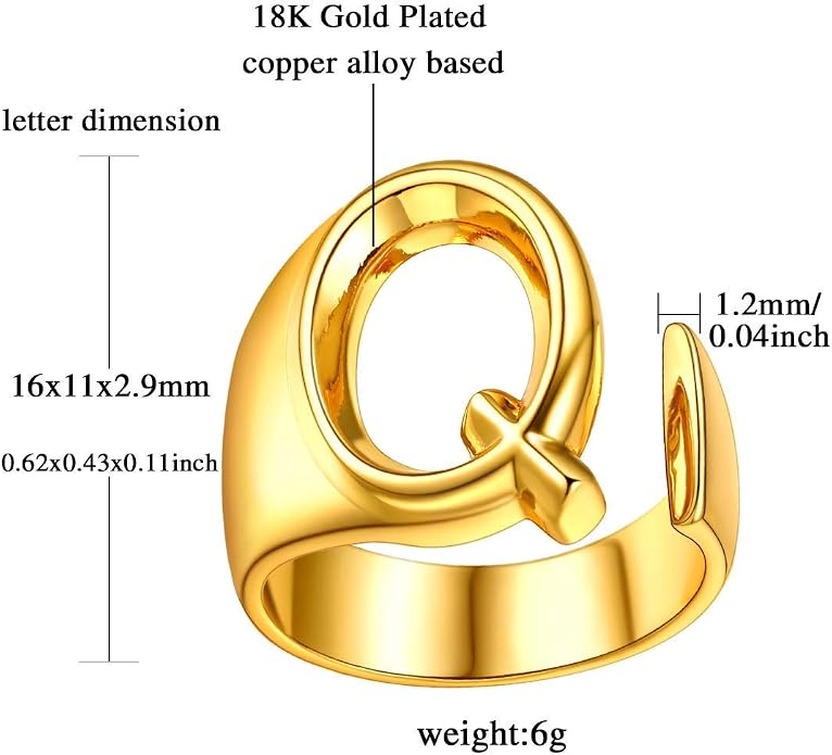 FindChic Customizable Initial Ring Statement 18K Gold Plated Fashion Cuff Rings for Women Alphabet Letter A to Z Resizable Knuckle Ring (with Gift Box)