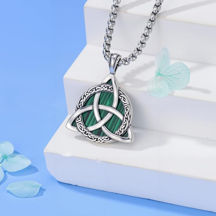 Celtic Necklace for men Sterling Silver Celtic Knot Triquetra Triangle Trinity Necklace Gift for Men