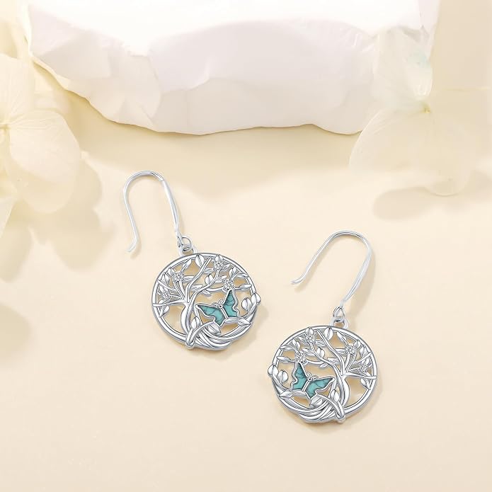 Aniu Tree of Life Earrings for Women Turquoise Malachite Teardrop Dangle Earrings for Women Sterling Silver Anniversary Birthday Drop Dangle Earrings Jewelry Gifts