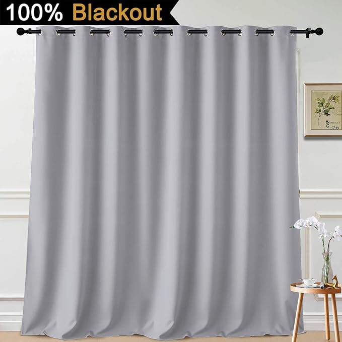 Yakamok Light Grey Blackout Patio Door Curtain Panels W100 x L108, 1 Panel | Noise Reducing Barrier Panel for Sliding Glass Door, 2 Thick Layers Heat Full Light Blocking Patio Door Drapery