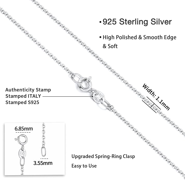 Jewlpire 925 Sterling Silver Chain Necklace Chain for Women 1.1mm Cable Chains Necklace Upgraded Spring-Ring Clasp - Thin & Sturdy Women's Chains Necklaces 14 16 18 20 22 24 Inch
