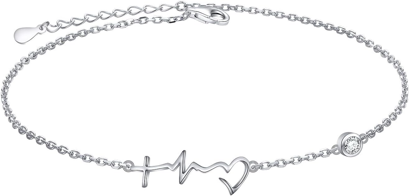 FLYOW S925 Sterling Silver Anklet for Women Summer Boho Beach Charm Adjustable Foot Ankle Bracelet Jewelry Birthday Gift